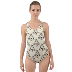 Abstract Flowers And Circle Cut-out Back One Piece Swimsuit by DinzDas