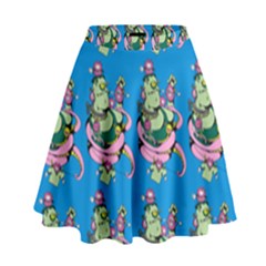 Monster And Cute Monsters Fight With Snake And Cyclops High Waist Skirt by DinzDas