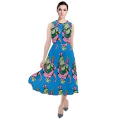Monster And Cute Monsters Fight With Snake And Cyclops Round Neck Boho Dress by DinzDas