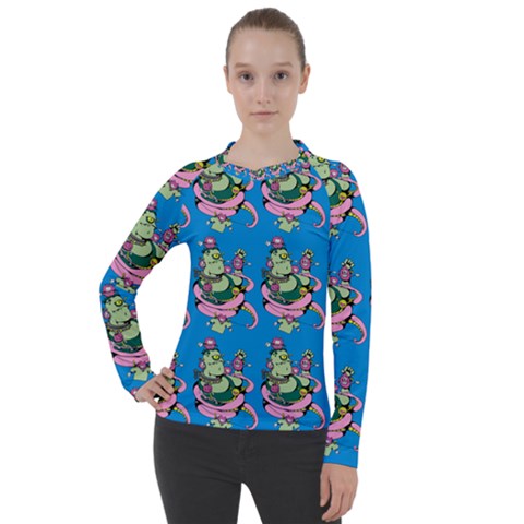 Monster And Cute Monsters Fight With Snake And Cyclops Women s Pique Long Sleeve Tee by DinzDas