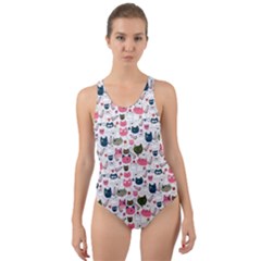 Adorable Seamless Cat Head Pattern01 Cut-out Back One Piece Swimsuit by TastefulDesigns