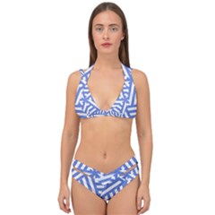 Geometric Blue And White Lines, Stripes Pattern Double Strap Halter Bikini Set by Casemiro