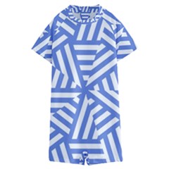 Geometric Blue And White Lines, Stripes Pattern Kids  Boyleg Half Suit Swimwear by Casemiro