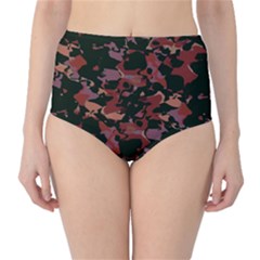 Red Dark Camo Abstract Print Classic High-waist Bikini Bottoms by dflcprintsclothing