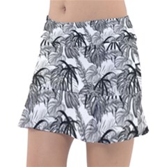 Black And White Leafs Pattern, Tropical Jungle, Nature Themed Tennis Skorts by Casemiro