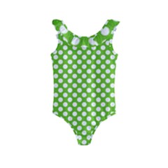 Pastel Green Lemon, White Polka Dots Pattern, Classic, Retro Style Kids  Frill Swimsuit by Casemiro