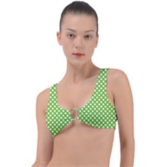 Pastel Green Lemon, White Polka Dots Pattern, Classic, Retro Style Ring Detail Bikini Top by Casemiro