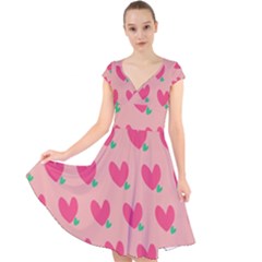Hearts Cap Sleeve Front Wrap Midi Dress by tousmignonne25