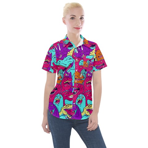 Dinos Women s Short Sleeve Pocket Shirt by Sobalvarro