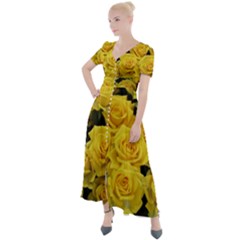 Yellow Roses Button Up Short Sleeve Maxi Dress by Sparkle