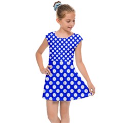 Dark Blue And White Polka Dots Pattern, Retro Pin-up Style Theme, Classic Dotted Theme Kids  Cap Sleeve Dress by Casemiro