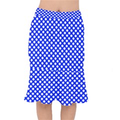 Dark Blue And White Polka Dots Pattern, Retro Pin-up Style Theme, Classic Dotted Theme Short Mermaid Skirt by Casemiro