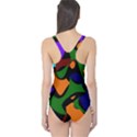 Trippy paint splash, asymmetric dotted camo in saturated colors One Piece Swimsuit View2