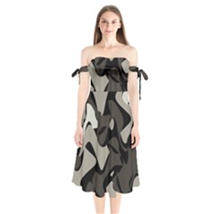 Trippy Sepia Paint Splash, Brown, Army Style Camo, Dotted Abstract Pattern Shoulder Tie Bardot Midi Dress by Casemiro