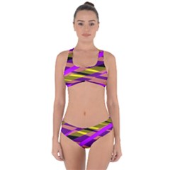 Abstract Geometric Blocks, Yellow, Orange, Purple Triangles, Modern Design Criss Cross Bikini Set by Casemiro