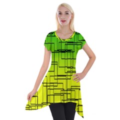 Geometrical Lines Pattern, Asymmetric Blocks Theme, Line Art Short Sleeve Side Drop Tunic by Casemiro