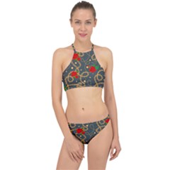 Golden Chain Pattern Rose Flower 2 Racer Front Bikini Set by designsbymallika