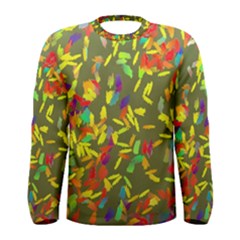 Colorful Brush Strokes Painting On A Green Background                                                    Men Long Sleeve T-shirt by LalyLauraFLM