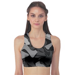 Trippy, Asymmetric Black And White, Paint Splash, Brown, Army Style Camo, Dotted Abstract Pattern Sports Bra by Casemiro