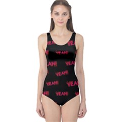 Yeah Word Motif Print Pattern One Piece Swimsuit by dflcprintsclothing