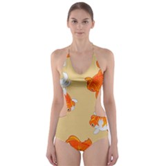 Gold Fish Seamless Pattern Background Cut-out One Piece Swimsuit by Amaryn4rt