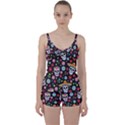 Day Dead Skull With Floral Ornament Flower Seamless Pattern Tie Front Two Piece Tankini View1
