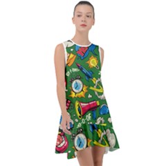 Pop Art Colorful Seamless Pattern Frill Swing Dress