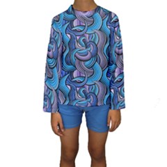 Blue Swirl Pattern Kids  Long Sleeve Swimwear