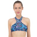 Blue Swirl Pattern High Neck Bikini Top View1