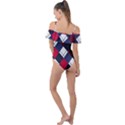 Checks Pattern Blue Red Frill Detail One Piece Swimsuit View2