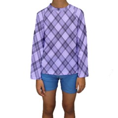 Pastel Purple And Steel Black Lines Pattern, Retro Tartan, Classic Plaid Kids  Long Sleeve Swimwear