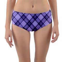 Pastel Purple And Steel Black Lines Pattern, Retro Tartan, Classic Plaid Reversible Mid-waist Bikini Bottoms by Casemiro