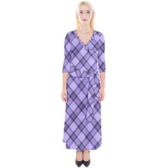 Pastel Purple And Steel Black Lines Pattern, Retro Tartan, Classic Plaid Quarter Sleeve Wrap Maxi Dress by Casemiro