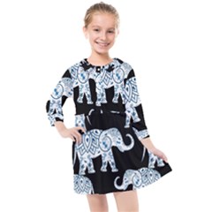 Elephant-pattern-background Kids  Quarter Sleeve Shirt Dress by Sobalvarro