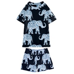 Elephant-pattern-background Kids  Swim Tee And Shorts Set by Sobalvarro