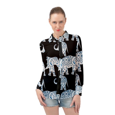 Elephant-pattern-background Long Sleeve Chiffon Shirt by Sobalvarro