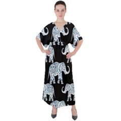 Elephant-pattern-background V-neck Boho Style Maxi Dress by Sobalvarro