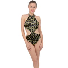 Free Peace Frangipani In Plumeria Freedom Halter Side Cut Swimsuit by pepitasart