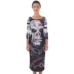 Monster Monkey From The Woods Quarter Sleeve Midi Bodycon Dress by DinzDas