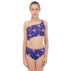 Pink And Blue Flowers Spliced Up Two Piece Swimsuit by bloomingvinedesign