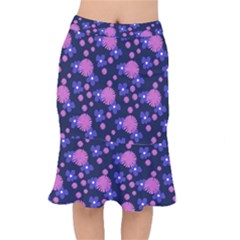 Pink And Blue Flowers Short Mermaid Skirt by bloomingvinedesign