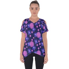 Pink And Blue Flowers Cut Out Side Drop Tee by bloomingvinedesign
