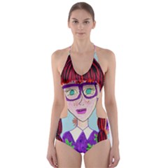 Purple Glasses Girl Wall Cut-out One Piece Swimsuit by snowwhitegirl