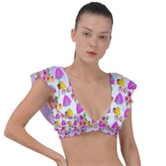 Girl With Hood Cape Heart Lemon Patternpurple Ombre Plunge Frill Sleeve Bikini Top