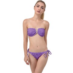 Purple Big Cat Pattern Twist Bandeau Bikini Set by Angelandspot