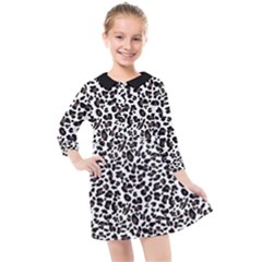 Leopard Spots, White, Brown Black, Animal Fur Print Kids  Quarter Sleeve Shirt Dress