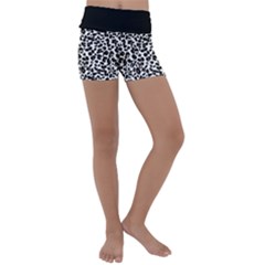 Leopard Spots, White, Brown Black, Animal Fur Print Kids  Lightweight Velour Yoga Shorts by Casemiro