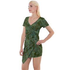 Green Army Camouflage Pattern Short Sleeve Asymmetric Mini Dress by SpinnyChairDesigns