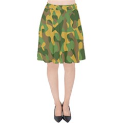 Yellow Green Brown Camouflage Velvet High Waist Skirt by SpinnyChairDesigns