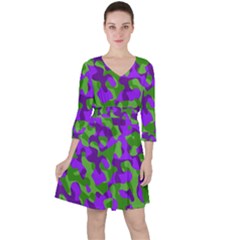 Purple And Green Camouflage Ruffle Dress by SpinnyChairDesigns